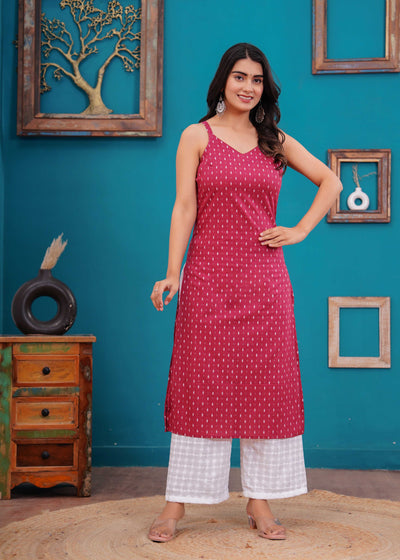 Women Pink Printed Straight Shoulder Straps Kurta