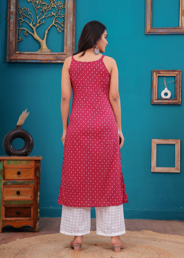 Women Pink Printed Straight Shoulder Straps Kurta