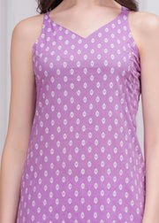 Women Purple Printed Straight Shoulder Straps Kurta