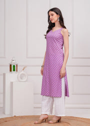 Women Purple Printed Straight Shoulder Straps Kurta