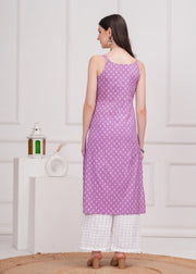 Women Purple Printed Straight Shoulder Straps Kurta