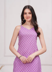 Women Purple Printed Straight Shoulder Straps Kurta