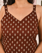 Women Brown Printed Straight Shoulder Straps Kurta
