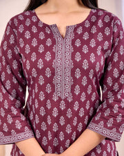 Women Burgundy Printed Straight Tunic