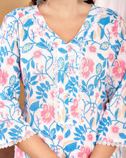 Off White Printed Straight Kurta with Three Quarter Sleeves