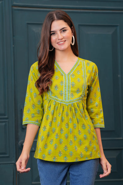 Women Green Printed Flared Top