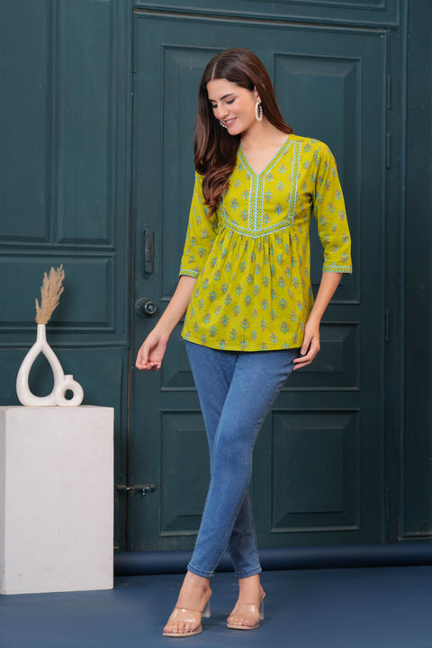 Women Green Printed Flared Top