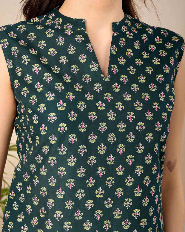 Women Green Printed Straight Top