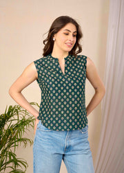 Women Green Printed Straight Top