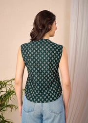 Women Green Printed Straight Top