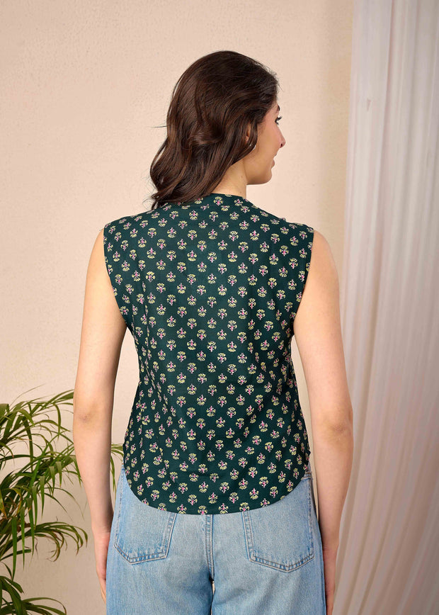Women Green Printed Straight Top