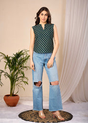 Women Green Printed Straight Top