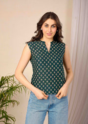 Women Green Printed Straight Top