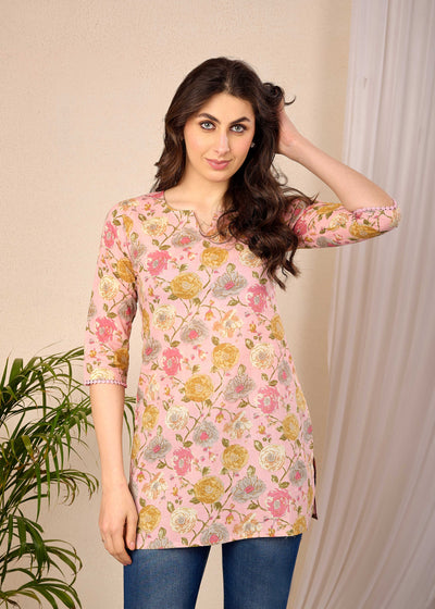 Women Pink Floral Printed Straight Tunic