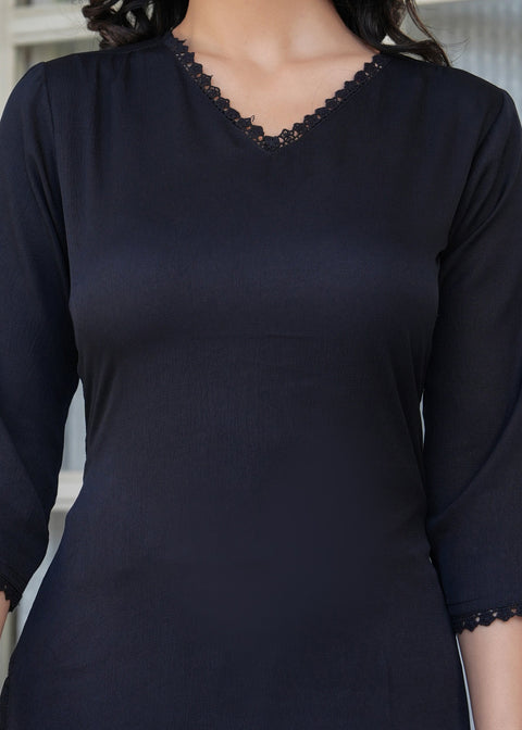 Black Straight Kurta Set With Printed Dupatta for Women