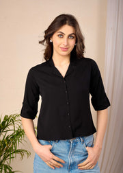 Women Black Straight Crop Top