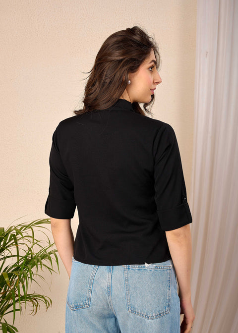 Women Black Straight Crop Top