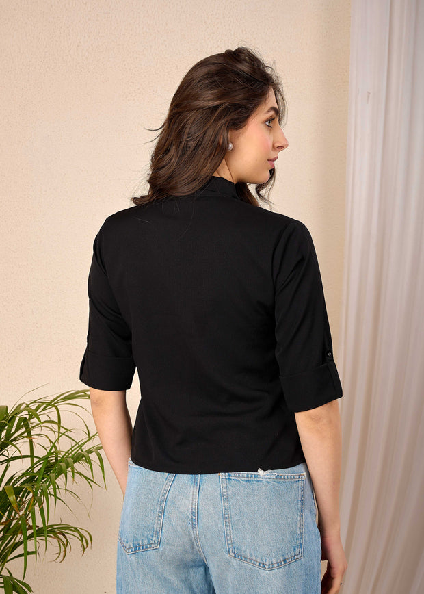 Women Black Straight Crop Top