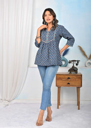 Women Blue Ethnic Printed Flared Top