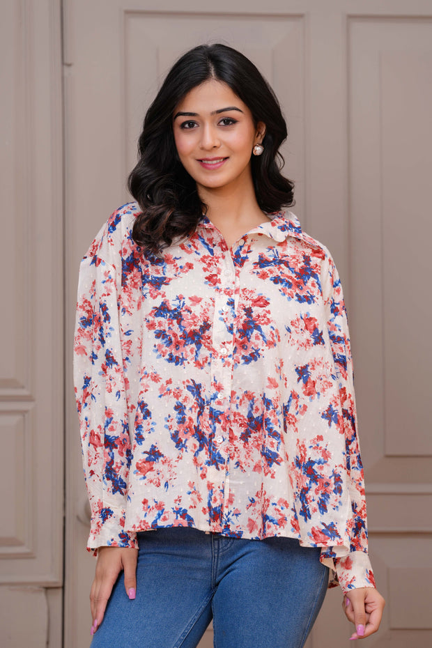 Women Off White Floral Printed Top