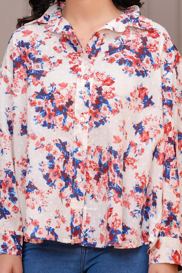 Women Off White Floral Printed Top