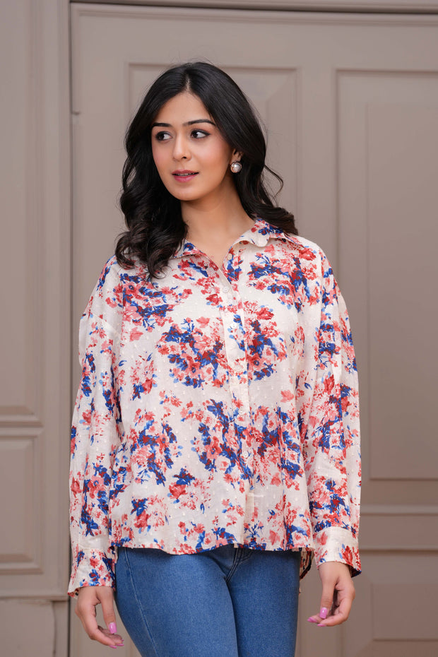 Women Off White Floral Printed Top