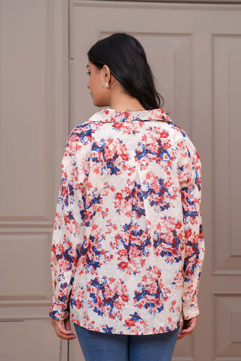 Women Off White Floral Printed Top
