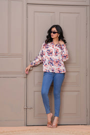 Women Off White Floral Printed Top