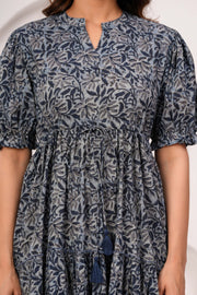 Grey Floral Printed Flared Dress for Women
