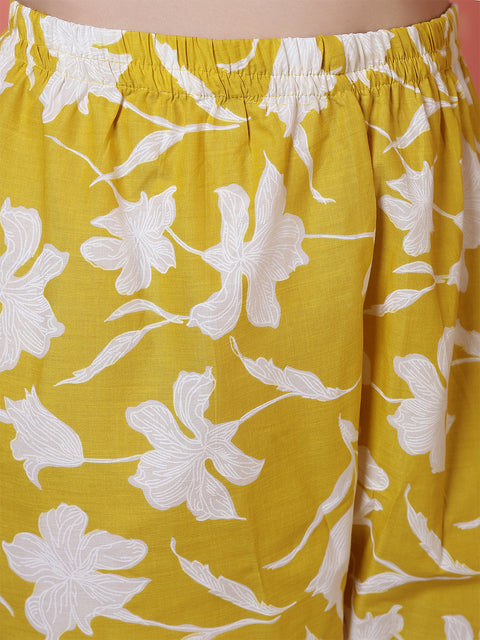 Yellow Printed Two Piece Cotton Co-ord Set for Women