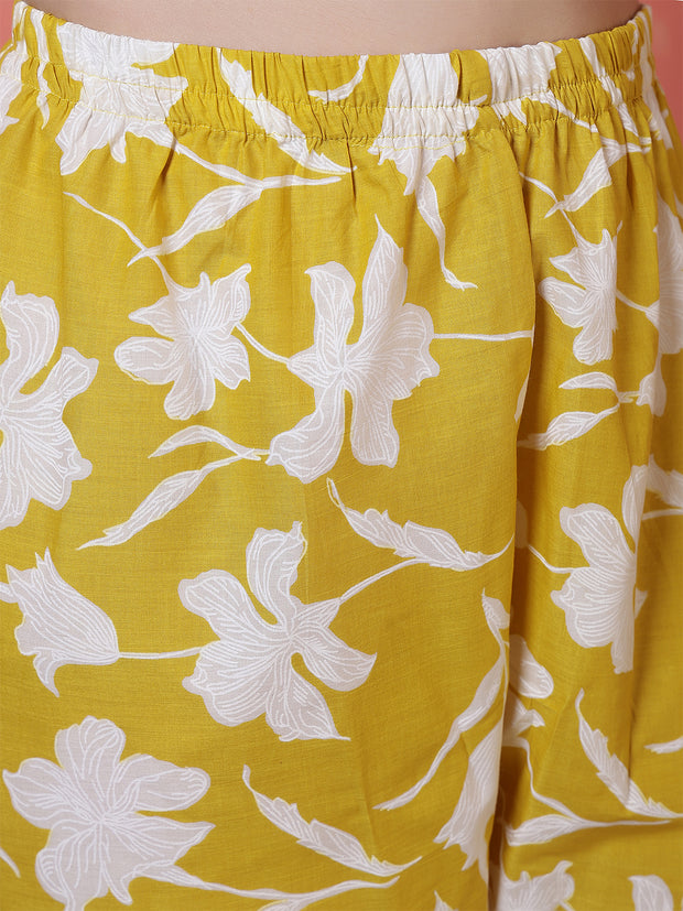 Yellow Printed Two Piece Cotton Co-ord Set for Women