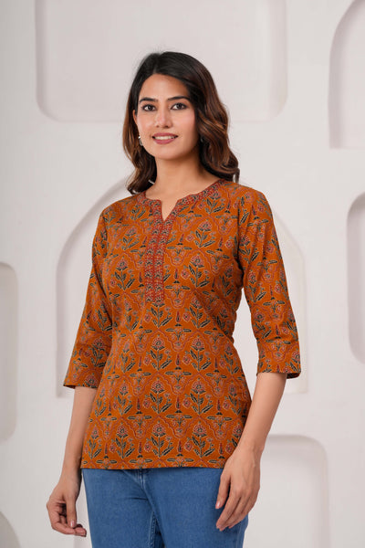 Women Mustard Printed Straight Tunic