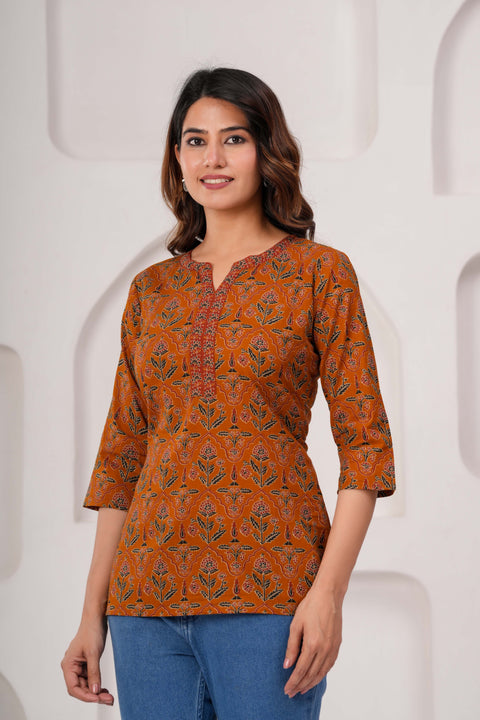 Women Mustard Printed Straight Tunic