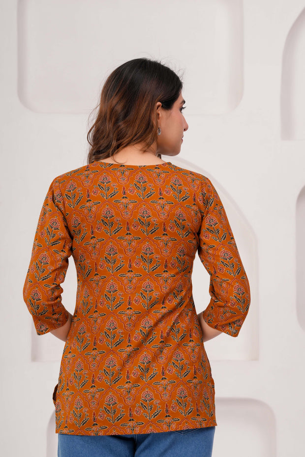 Women Mustard Printed Straight Tunic