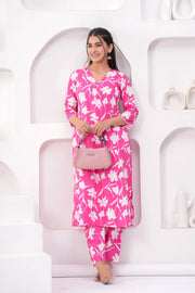 Pink Printed Two Piece Cotton Co-ord Set for Women