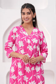 Pink Printed Two Piece Cotton Co-ord Set for Women
