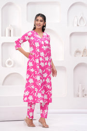Pink Printed Two Piece Cotton Co-ord Set for Women