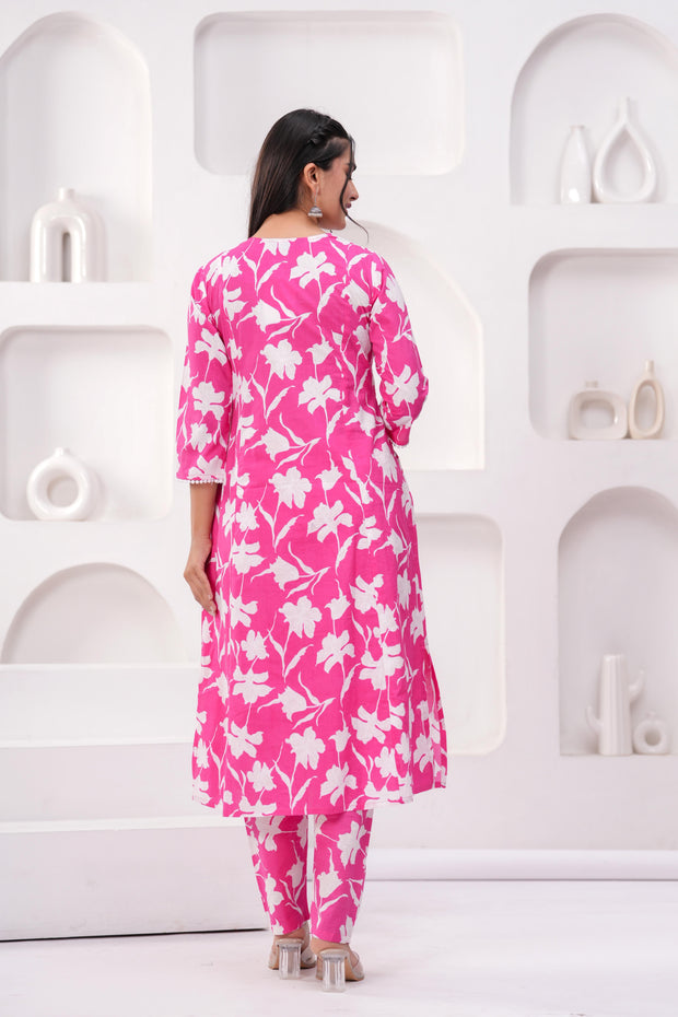 Pink Printed Two Piece Cotton Co-ord Set for Women