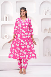 Pink Printed Two Piece Cotton Co-ord Set for Women