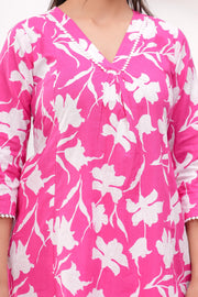 Pink Printed Two Piece Cotton Co-ord Set for Women