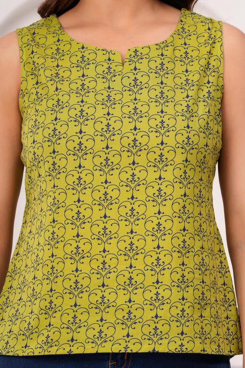 Women Green Printed Straight Top