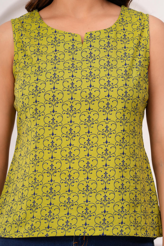 Women Green Printed Straight Top