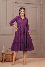 Purple Shirt Collar Casual Wear Dress for Women