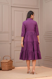 Purple Shirt Collar Casual Wear Dress for Women