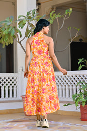 Floral Printed Pure Cotton Fit & Flare Ethnic Dress for Women