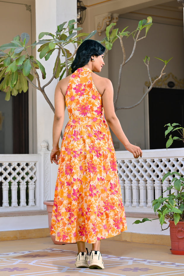 Floral Printed Pure Cotton Fit & Flare Ethnic Dress for Women