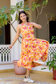 Floral Printed Pure Cotton Fit & Flare Ethnic Dress for Women