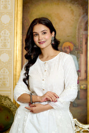 Women Gold Printed Kurts & Trouser with Embroidered Dupatta