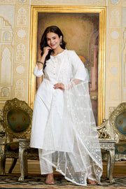 Women Gold Printed Kurts & Trouser with Embroidered Dupatta