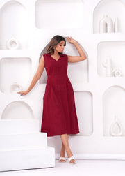 Solid Maroon Notched Collar Dress for Women
